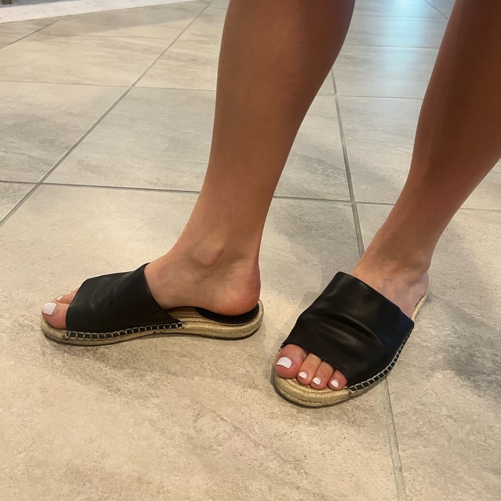 Frye Black Leather Slide Sandals